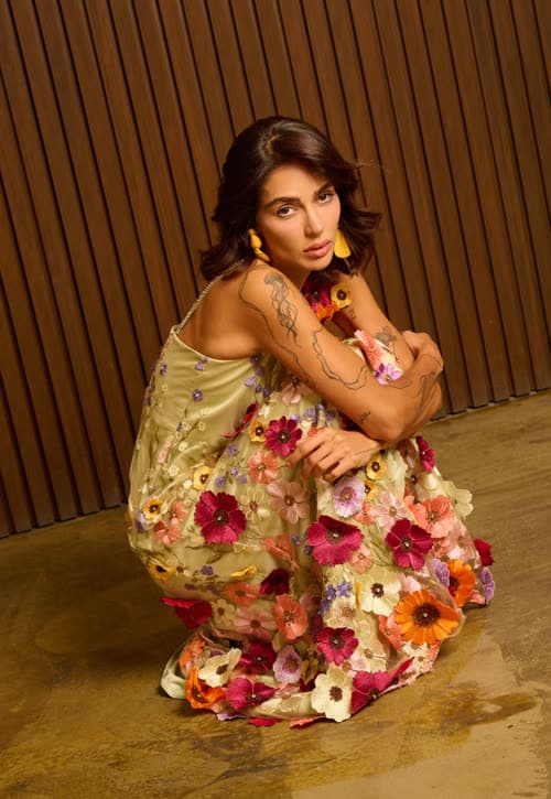 Atelier S campaign — 3D floral embroidered gown
